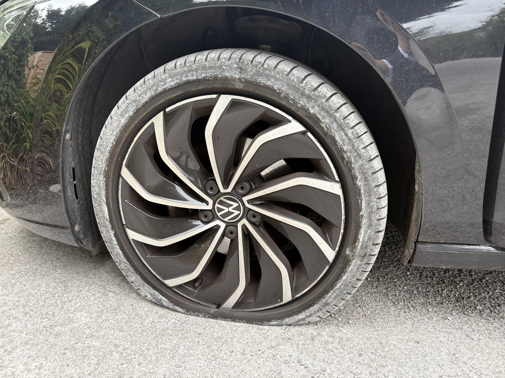 A flat tyre on a customer's alloy wheel